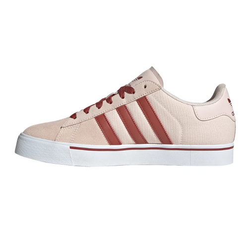 Adidas Beige & Brick Red Low-Top Three-Stripe Sneakers